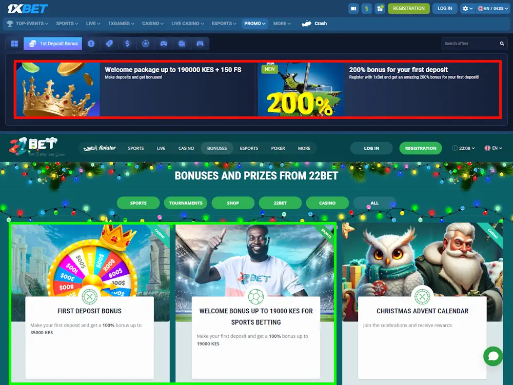 Deposit Bonuses in 1xBet and 22bet Screenshot
